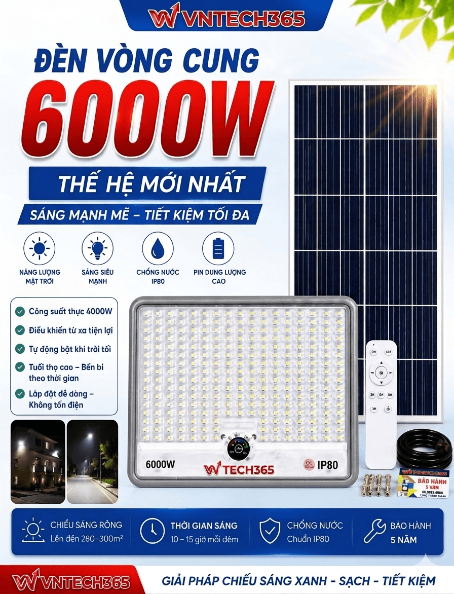 Đèn Năng Lượng Mặt Trời 6000W LED Siêu Sáng